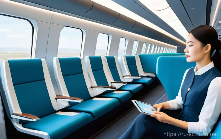초고속 자기 부상 열차 기술 - A hyper-futuristic maglev train, sleek and silver with dynamic blue light accents, glides silently a...