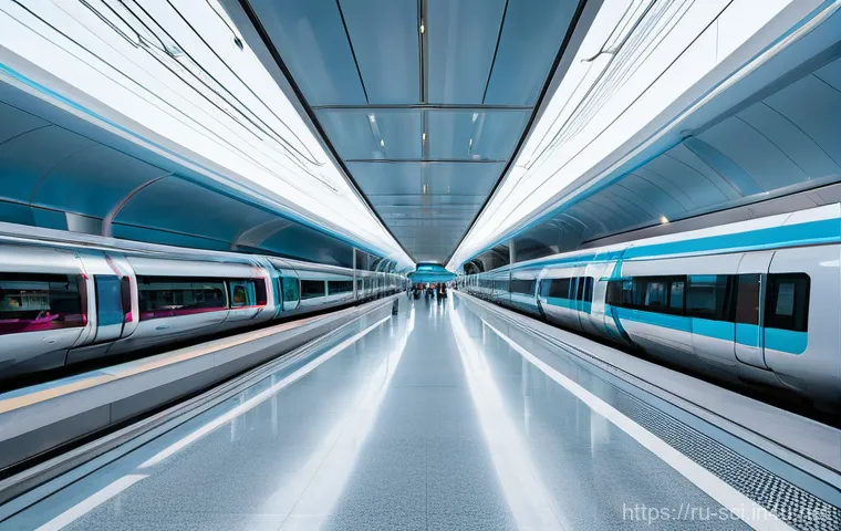초고속 자기 부상 열차 기술 - Inside a luxurious and spacious maglev train cabin, featuring large, panoramic windows that offer br...