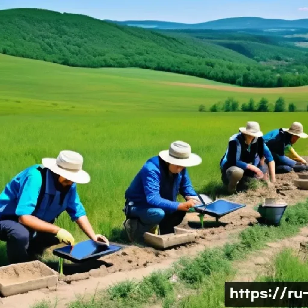 고고학과 과학적 분석 기술 - A detailed scene of an archaeological excavation site in Eastern Europe during a sunny day, showing ...