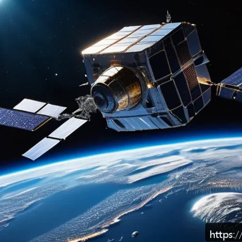 Home 31 우주 쓰레기 문제와 해결 방안 - A highly detailed futuristic space scene showing a robotic satellite equipped with multiple articula...