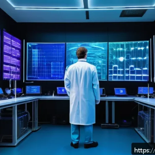 Home 17 슈뢰딩거 방정식의 응용 - A futuristic quantum computing laboratory scene in Moscow, featuring scientists in modern lab coats ...