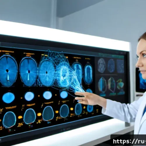 Home 17 뇌과학과 뉴런 네트워크 해석 - Photorealistic neuroscience laboratory in Moscow, Russian female researcher in a clean white lab coa...